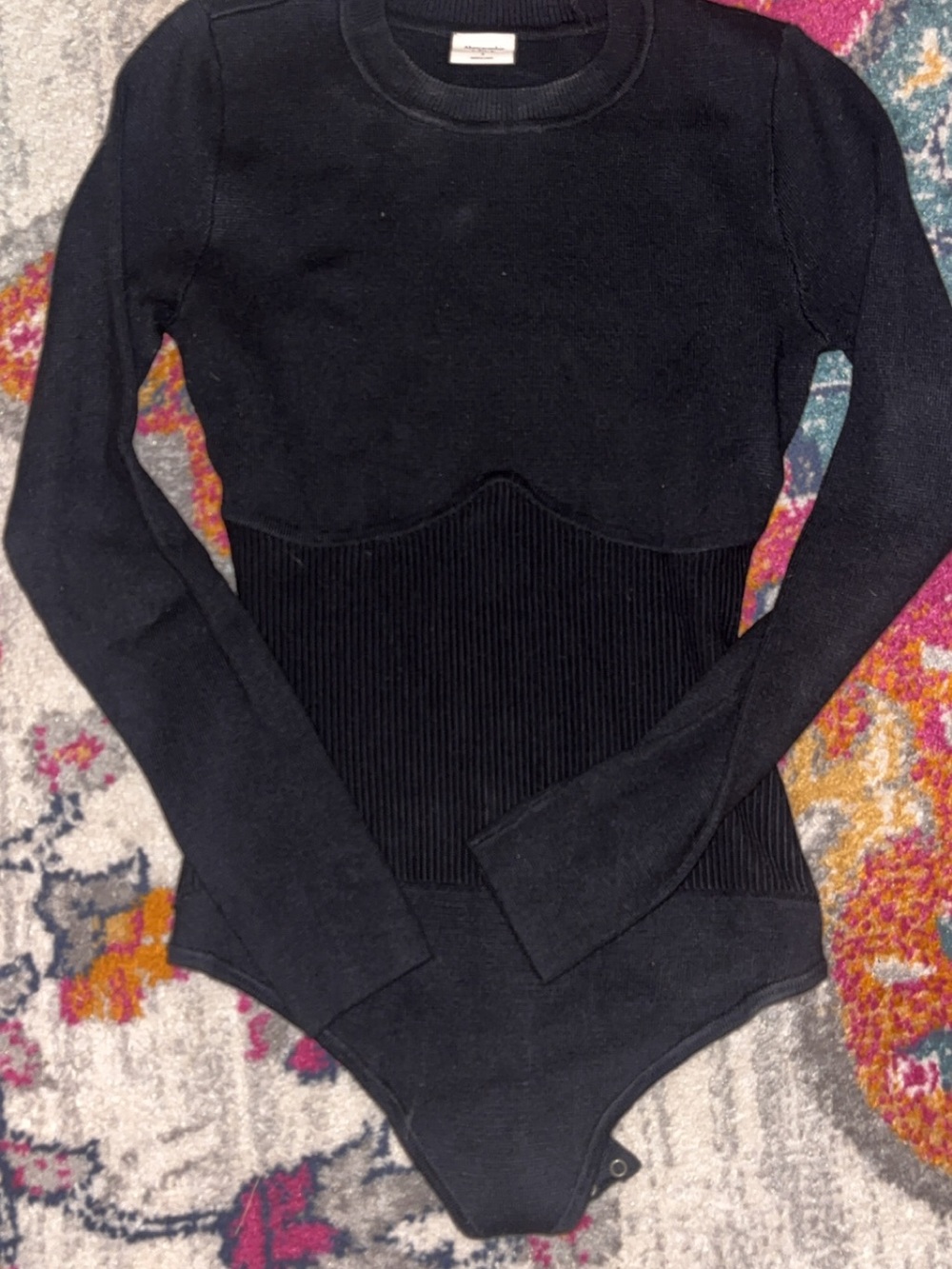 Abercrombie & Fitch Black Long Sleeve Ribbed Waist Bodysuit